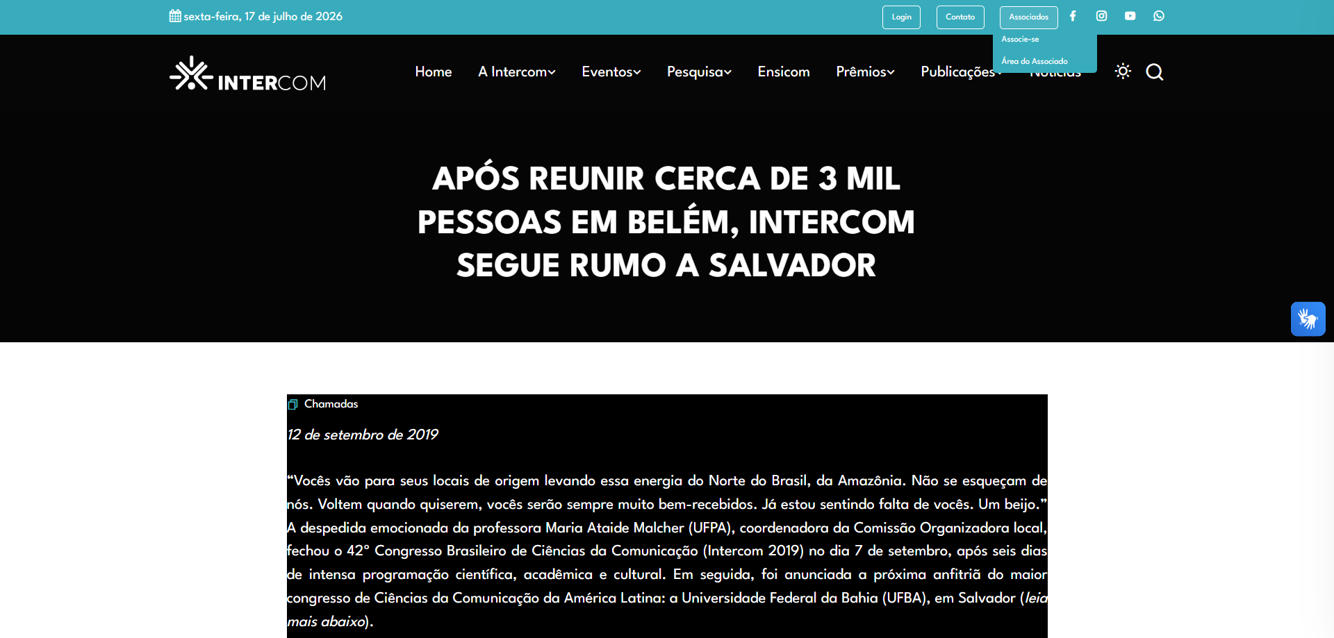 APÓS REUNIR CERCA DE 3 MIL PESSOAS EM BELÉM, INTERCOM SEGUE RUMO A SALVADOR